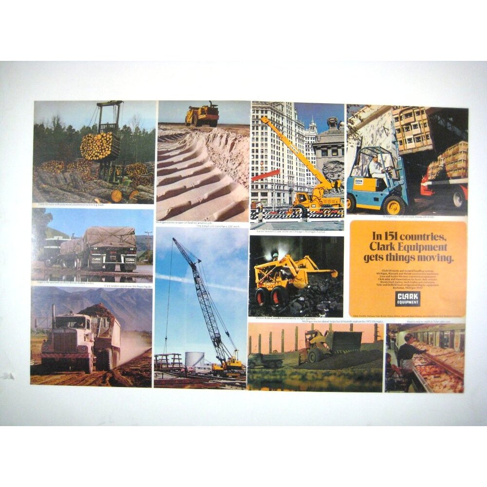 Clark Equipment Vintage 1970s Advertising Print 2 Page Construction Vehicles
